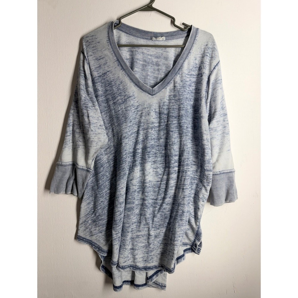 Jane and Delancey Blue Acid Wash V-Neck Top 3/4 Sleeve High Low Hem Size 1X